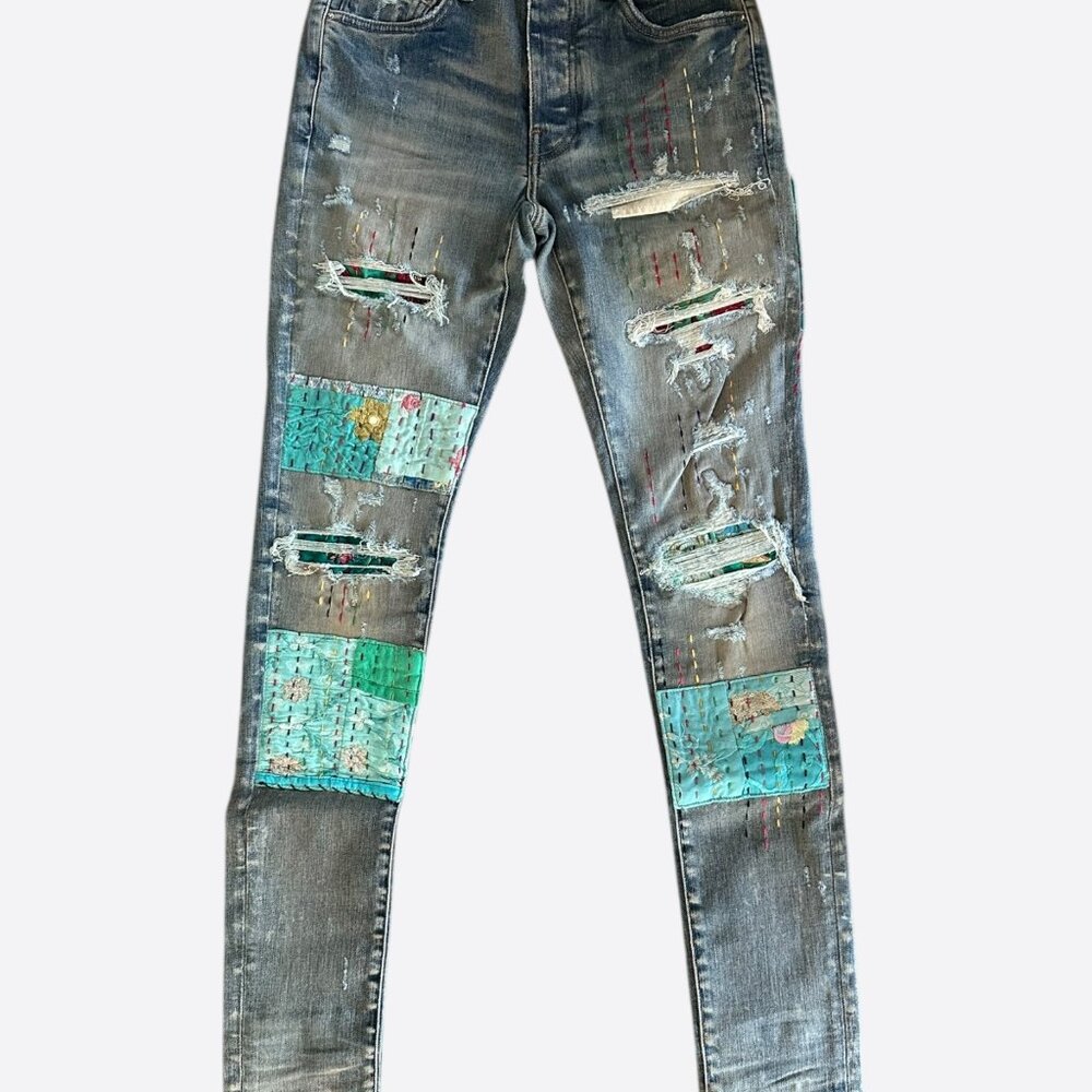 Amiri Clay Indigo Quilted Patch Jeans
